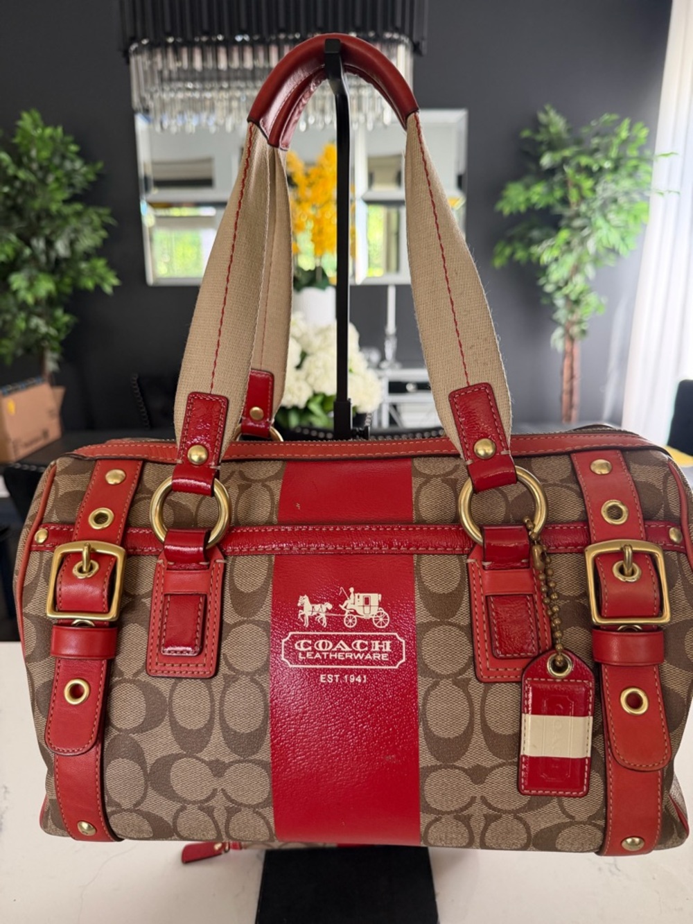 Coach Signature Canvas Satchel with Red Leather Trim W matching wallet.